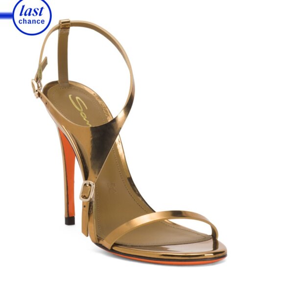 SANTONI Gold Made In Italy Leather Heeled Dress Sandals - Picture 1 of 2